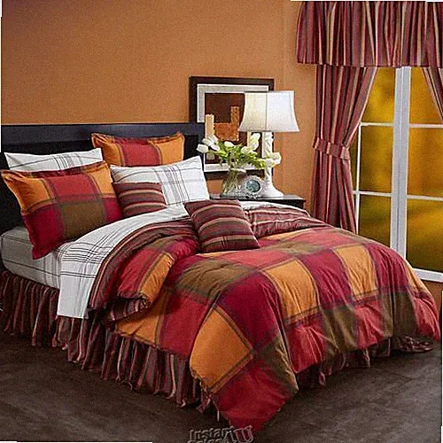 20-Piece Bonanza Bedding Sheet Bed Set Multi Stripe Orange Queen Size Sham Skirt