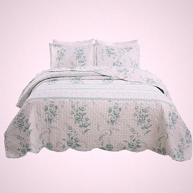 3 PCS Printed Flora Quilt Set Lightweight Bedspread Set C78