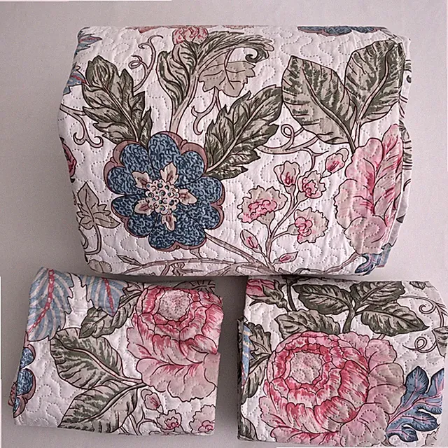 3-Piece king Size Printed Quilt Set - Pink Red Flower Floral Multi Color