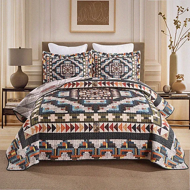 3PCS Southwestern Lightweight Quilt Bedspread Set Maze