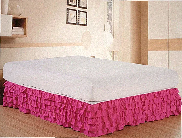 5 Layer Multi Ruffle Bed Skirt Dust Bed Skirt Elastic Bed Wrap Easy Fit 18" Drop