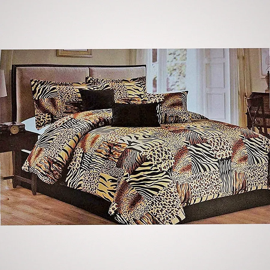 7PC Multi Animal Print Micro fur Comforter Set, Twin, Queen, King & Cal King