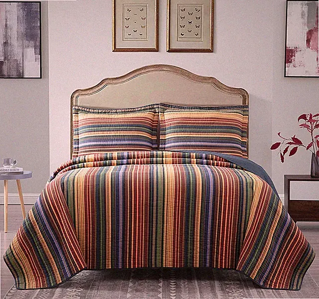 Avery Pre-Washed 100% Cotton Quilt Set Multi-Color Striped Daybed Coverlet Set