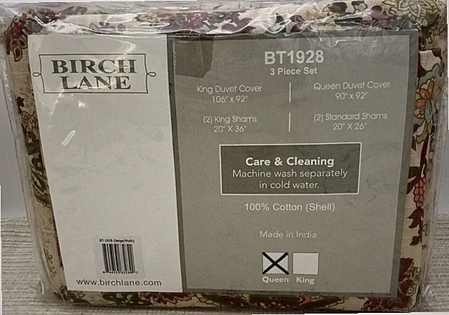 BIRCH LANE Queen Duvet Cover With 2 Standard Shams Set Beige Multi Color Floral