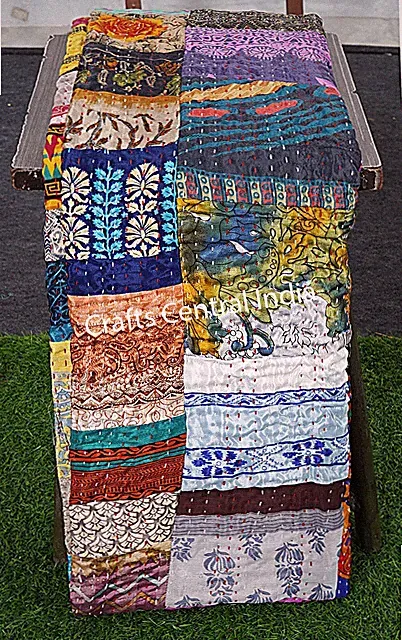 Boho patchwork quilt bed cover kantha coverlet handmade quilts hippie blanket