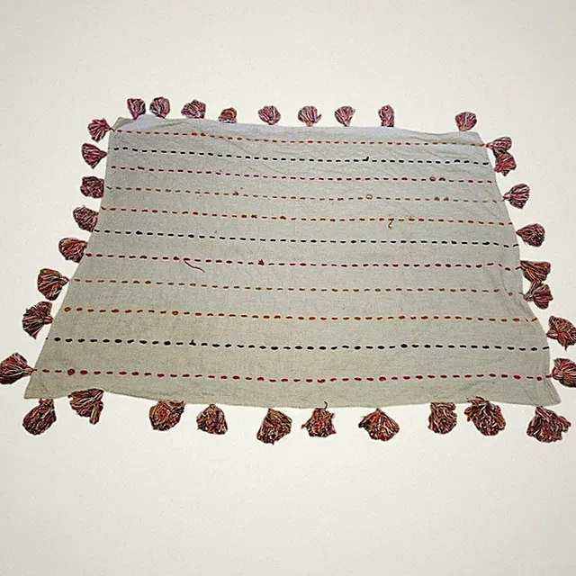 Boho Textured Woven Throw Blanket with Colorful Embroidery and Large Tassels