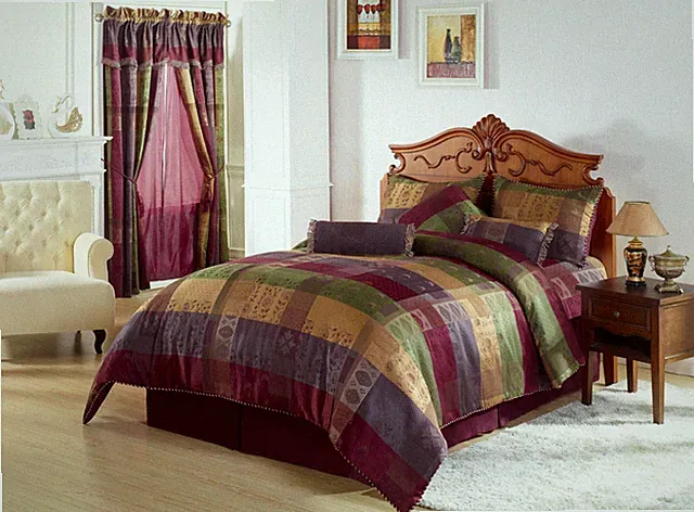 Chezmoi Collection 7-Piece Multi Color Jacquard Floral Patchwork Comforter Set