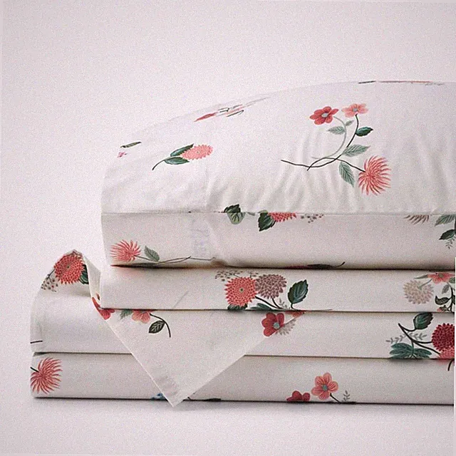 Ditsy Dahlia Classic Cool Cotton Percale Bed Sheet Set - Cream Multi, King...