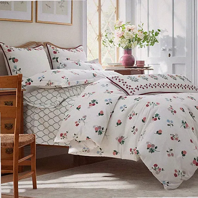 Ditsy Dahlia Classic Cool Cotton Percale Duvet Cover - Cream Multi, Full...