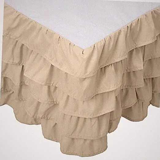 Leila Collection Multi-Ruffle Bed Skirt, 1500 Thread Count Full Linen Beige