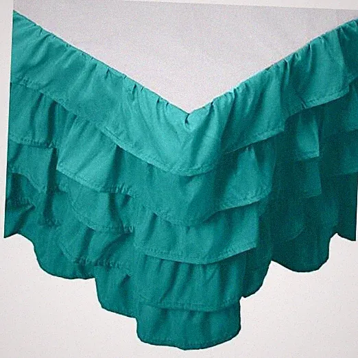 Leila Collection Multi-Ruffle Bed Skirt, 1500 Thread Count Queen Seafoam Teal