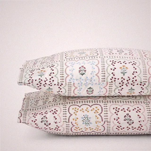 Lottie Classic Cool Cotton Percale Pillowcase Set - Ivory Multi, Standard...