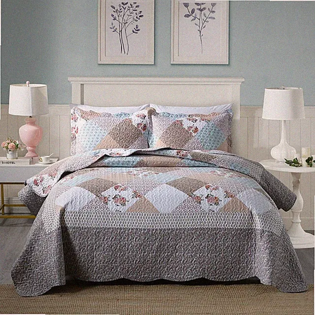 MarCielo 3 Piece Printed Quilt Set Lightweight Bedspread Set B75