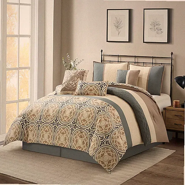 Multi-Color Cal King Comforter Set, 7 Piece, Microfiber Print Bedding Sets & Col