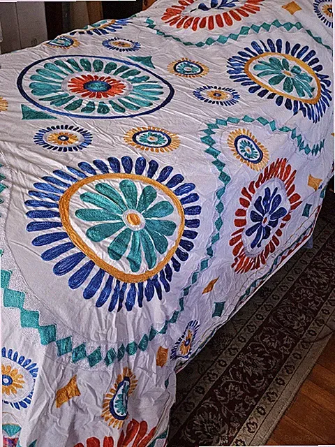 NEW Exotic India 3-Piece Full/Queen Bedspread Set Mandala Suzani Sun Disc Design