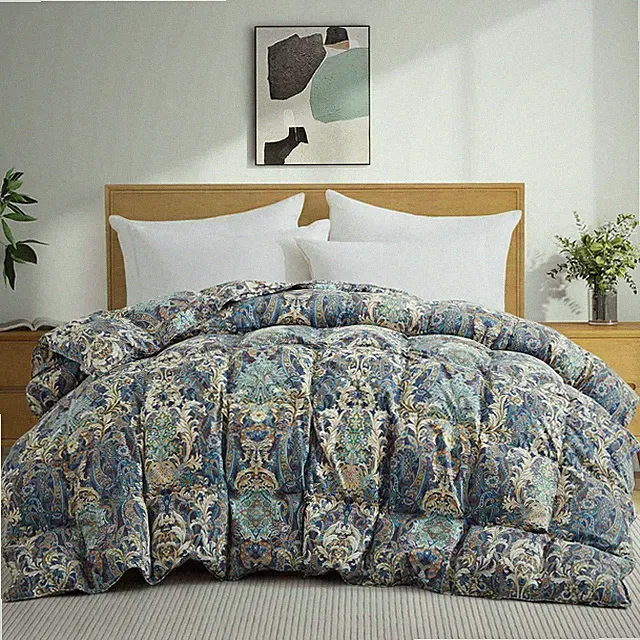 Oversized Boho Style Paisley Flower Print Down Comforter, King Queen Bed Blanket
