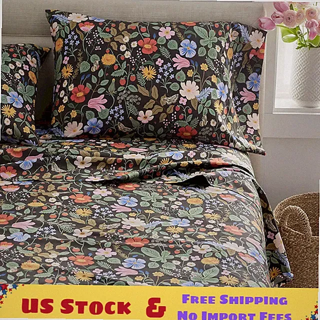 Strawberry Fields Classic Cool Cotton Percale Bed Sheet Set - Black Multi