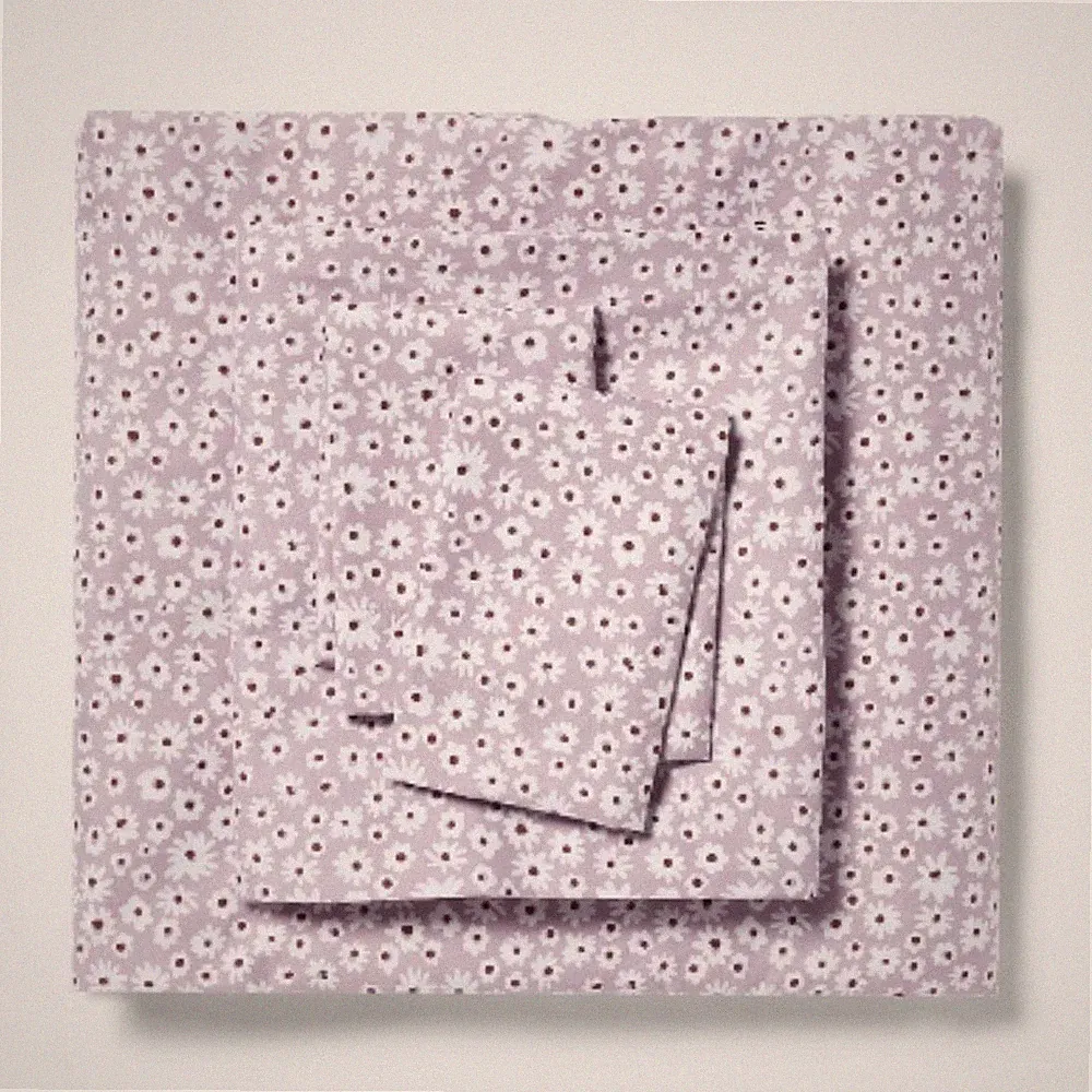 Twin XL Printed Microfiber Sheet Set Light Purple Daisy: Botanical Pattern