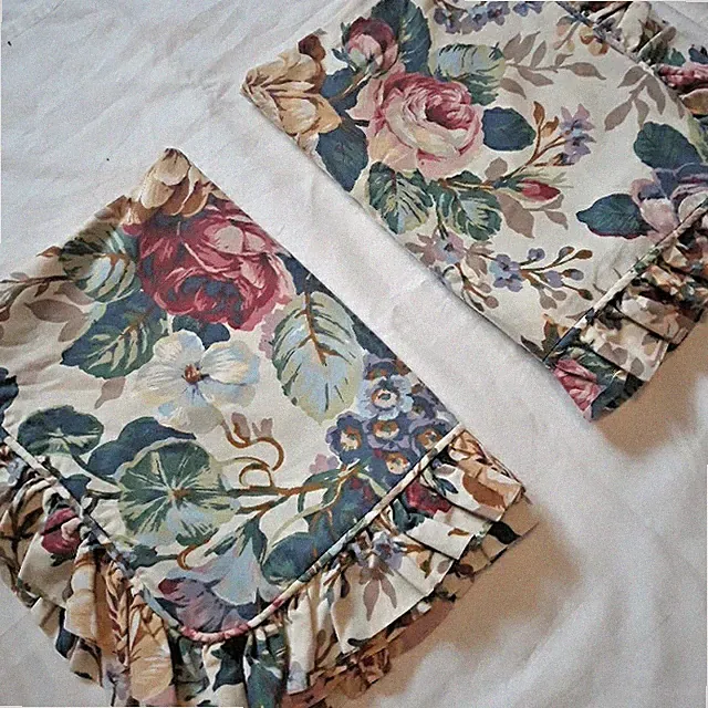 Vintage Croscill Ruffled Pillow Shams Standard 19x26 Multi Rose Floral Set of 2