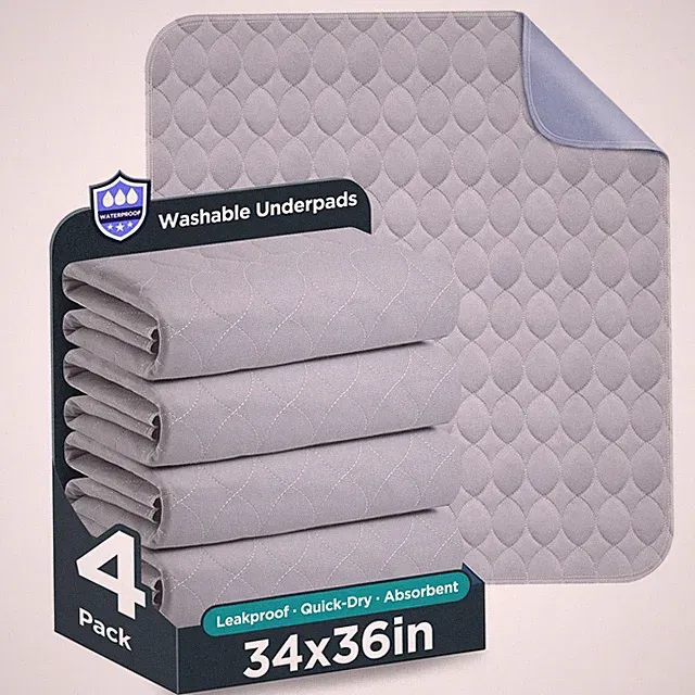 Washable Bed Pads 34x36 Waterproof Reusable Incontinence Underpads 4 Pack