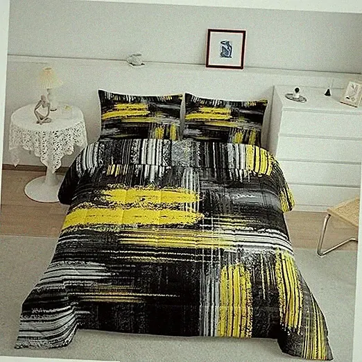 Yellow Black and Grey Bedding Set Size, Abstract Yellow and Twin Multi Ad06